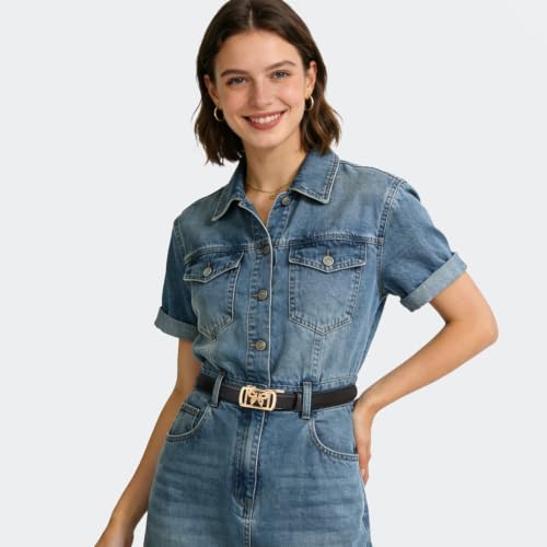 Image of Aurolran Women's Leather Belt with Buckle - Ideal for Dresses, Jeans, and Coats