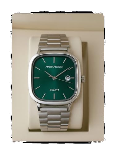 AMERICANVIBER Men's Silver Watch with Stainless Steel Band Green - Image 2