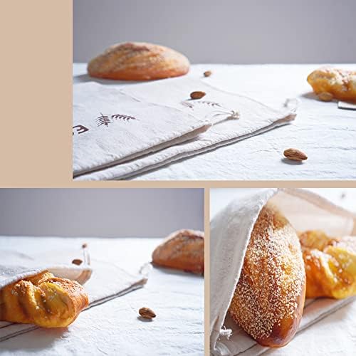 4Pcs Bread Bags for Homemade Bread | Reusable Bread Storage Bags | Linen Bread Food Bags | 2Pcs-15 x 19 inch and 2Pcs -11.8 x 15.8 inch (Cotton)