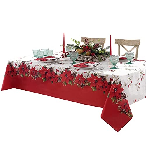 Newbridge Blooming Poinsettia’s Double Bordered Christmas Fabric Placemats, Traditional Red And White Poinsettia Print Easy Care, Stain Release Placemats, Set Of 4 Border Placemats #TOP6