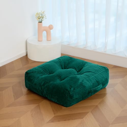 CunaVire Square Floor Pillow, 6-Inch Thick Floor Cushion with PP Cotton Filling, Soft Corduroy Supportive Floor Seating for Living Room, Office, 22 x 22 Inches (Dark Green, 2 Pack) - Image 3