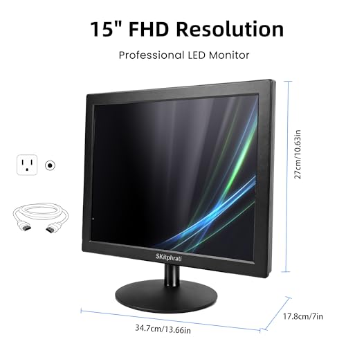 Image of SKitphrati 15 Inch Monitor HD 1024 * 768 Screen with VGA, HDMI, 4:3 Aspect Ratio, 60 Hz, VESA Mountable, TN Panel Monitor for PC, Computer, Laptop, Raspberry Pi, Black