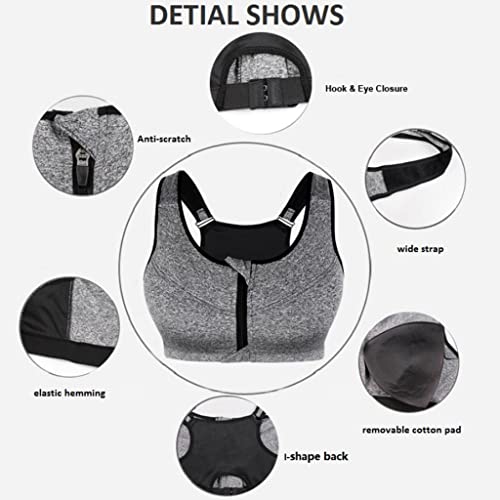 Baoblaze Sutiã Esportivo Feminino com Zíper Push Up Sutiã Fitness Top Esportivo Acolchoado de Corrid