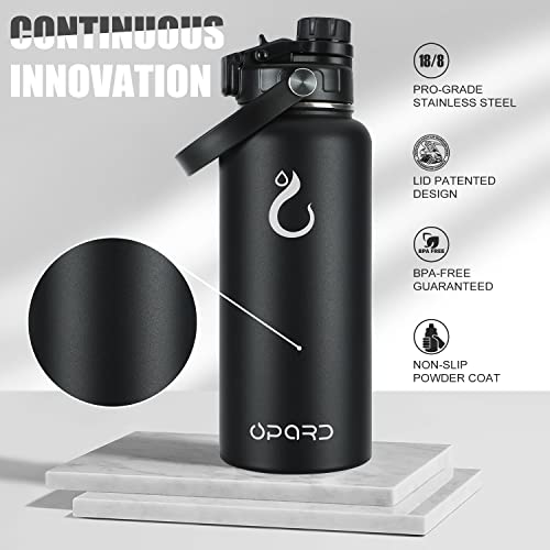 Opard Insulated Stainless Steel Water Bottle, 32Oz Reusable Metal Water Bottles With Straw And Spout, One Lid Dual-Use #TOP3