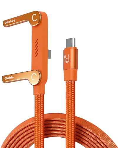 chubbycable StandLite 240W Braided Fast Charge Cable with Built-in Phone Stand T-Shaped Foldable Durable USB-C Cord 90 Degree USB C Cable Right Angle Multi-Functional Charger Cord, Orange, 4.9FT