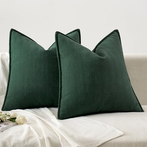 MIULEE Pack of 2 Green Decorative Pillow Covers 18x18 Inch Soft Chenille Luxurious Couch Throw Pillows Farmhouse Cushion Covers with Elegant Design for Sofa Bedroom Living Room Home Decor by MIULEE - Image 8