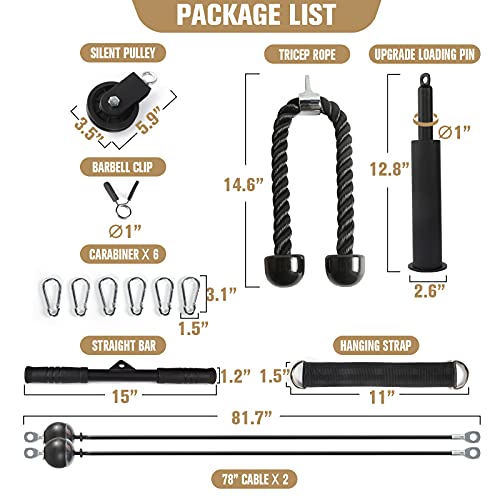 RitFit LAT and Lift Pulley System Pro with Dual Cables and Upgraded Loading Pin, Home and Garage Gym Squat Rack Accessories for Tricep Pull Down,Bicep Curl,Back,Shoulder-Strength Workout