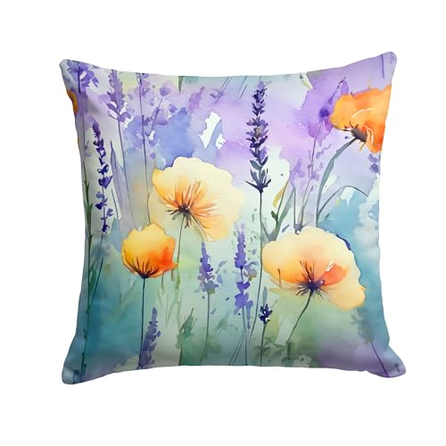 Caroline's Treasures Lavender in Watercolor Throw Pillow Machine Washable, Indoor Outdoor Decorative Pillow for Couch, Bed or Patio, 18Hx18W