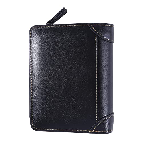 Men's Short Wallet Multi-card Tri-fold Zipper Coin Purse Casual Card Bag,Black2