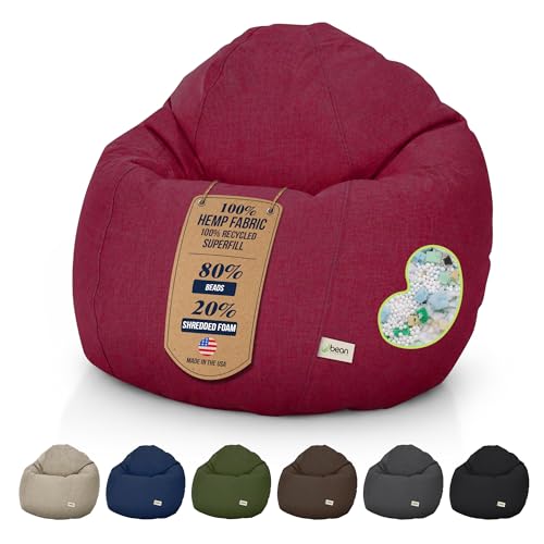 Bean Products Comfy Hemp Bean Bag Chair, Cranberry, 36x36x40