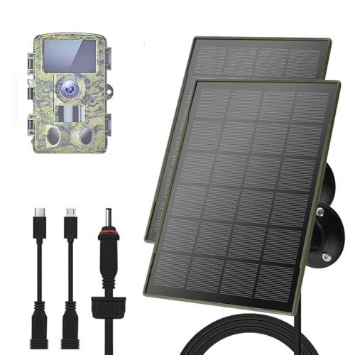 2Pack Trail Cameras pannello solare 3W/5V,batteria ricaricabile integrata agli ioni di litio 6000mAh,regolatore di tensione PCB,IP66, micro-USB/Tipo-C/DC,compatibile con Caccia telecamere da（3G/4G)