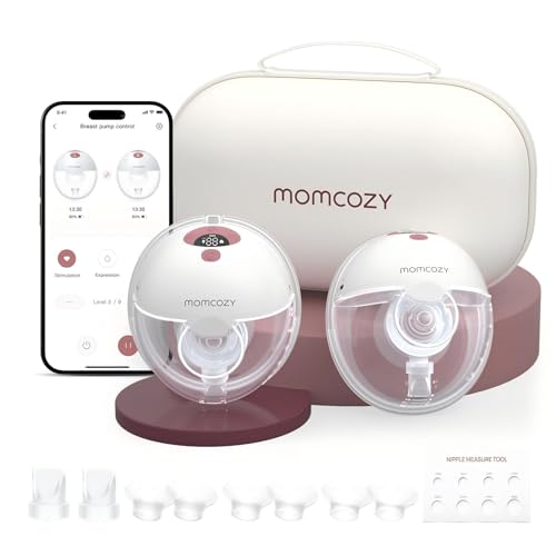 Momcozy M5 Slimme Borstkolf – Handsfree Elektrische Kolf, App-Bestuurbaar, Draadloos, 3 Modi & 9 Zuigniveaus, 24 mm Tuit (Rood, 2 Stuk)