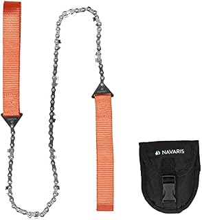 Navaris Pocket Hand Chainsaw - Portable Pocket Chainsaw for Camping, Outdoor Survival, Wood Cutting - 25.6 Inch Steel Blade Wire Saw w/Orange Handles