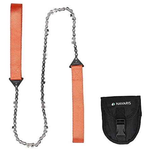 Navaris Handkettensäge Outdoor aus Carbonstahl - mit Gürteltasche - Survival Hand Säge Kettensäge für Camping Garten - Griffe in Orange Cover