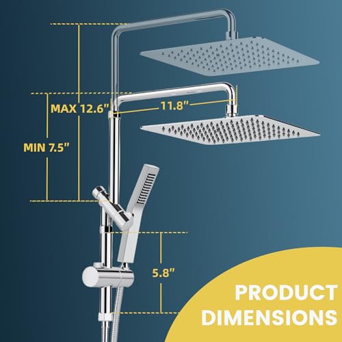 Shineforu 10 Inch Metal Rain Shower Heads with Handheld Spray Combo, Dual Shower Head with Adjustable Slide Bar and Stainless Steel Hose, Height Adjustable, Chrome — view 2