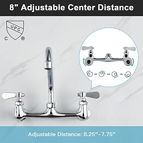 Favorpo Wall Mount Faucet 8 Inches Center Commercial Kitchen Faucet, 12 Inches Swivel Spout Wall-Mount Utility Sink Faucets, 2 Handle Wall Mounted Faucets For Kitchen Laundry Room Restaurant #TOP2