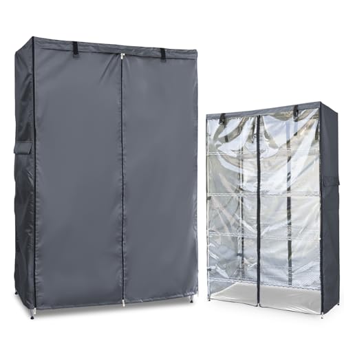 Dalema Waterproof Shelf Cover,600D Heavy Duty Dustproof Storage Wire Rack Covers,Outdoor Shelving Covers for Wire Shelves with Zipper 48''x18''x72'',Clear Front.