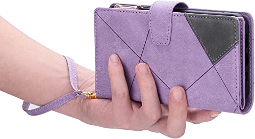 Coque iPhone 13 Pro en cuir rétro violet avec support et porte-cartes