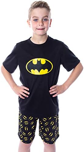 DC Comics Big Boys' Batman Logo Short Sleeve Shirt Pajama Short Set (8) Black