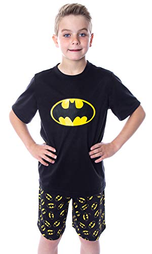 Dc Comics Big Boys' Batman Logo Short Sleeve Shirt Pajama Short Set (8) Black #TOP14