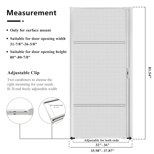 Guardian Retractable Screen Door Retractable Screen Doors for Single Door (36''x 80'',White) Easy Assemble Invisible Screen Door Mosquito Proof for Patio Adjustable Width 32''- 36''