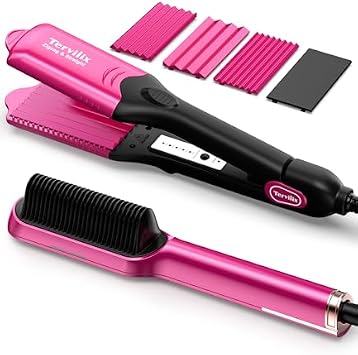 Terviiix Crimper Hair Iron & Terviiix Frizz Buster Ionic Hair Straightener Brush