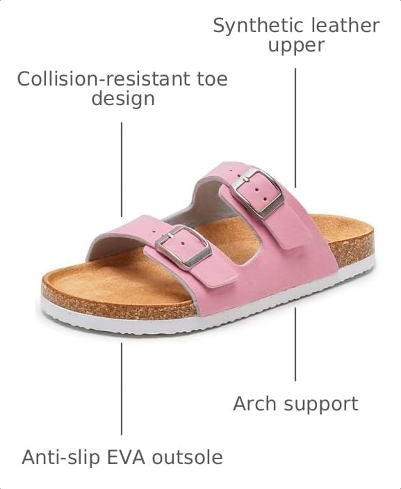 Image of Torotto Kids Sandals Boys Girls Slide Summer Non-slip Cork Glitter Toddler Slippers with Adjustable Straps for Indoor & Outdoor