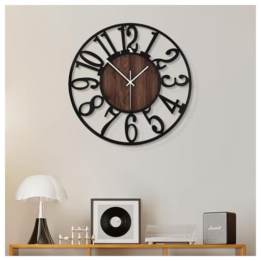 1st owned Wall Clock for Living Room -13" Silent Non Ticking,Battery Operated,Black Metal, Antique Wood Clocks for Farmhouse,Dining Room,Bedroom,Kitchen Clock Wall Decor- Arabic Numerals