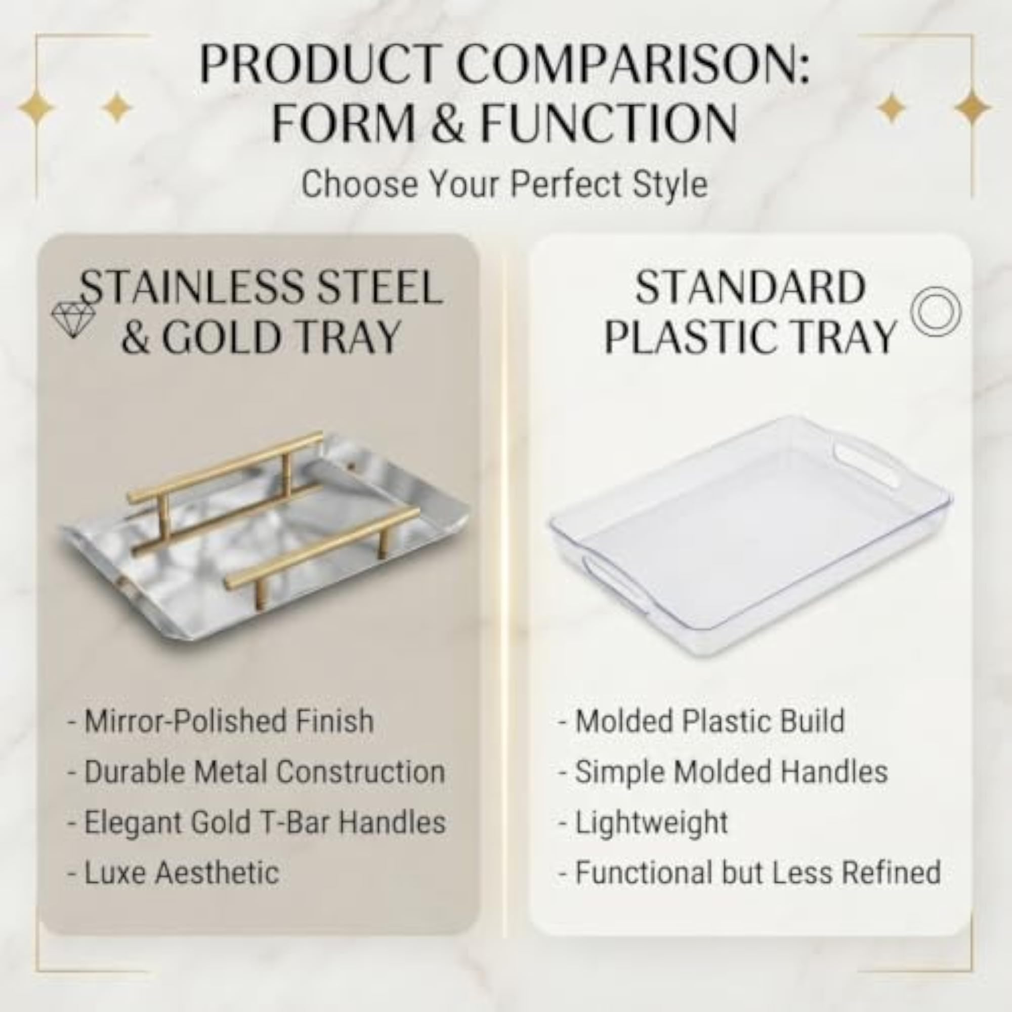 Modern Rectangle Decorative Serving Tray with Golden Handles