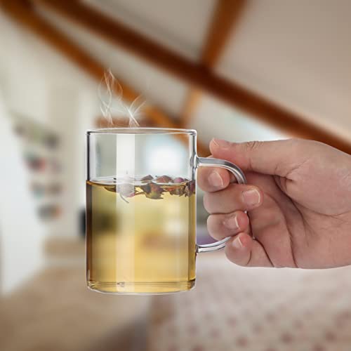 Horlimer 10 Oz Glass Coffee Mugs Set Of 6, Clear Coffee Cup With Handle For Tea Cappuccino Latte Milk Juice Hot Beverages #TOP6