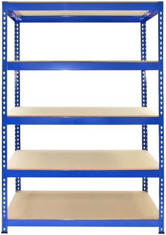 Q-Rax Blue Metal Shelving Without Screws 120 x 50 x 180 cm 5 Shelves Shelves Weight Capacity 200 kg per Shelf Storage Tools Workshop Garage Shed Warehouse