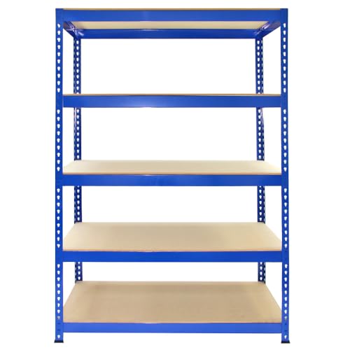 Q-Rax Blue Metal Racking Units 120 x 50 x 180cm - 5 tier storage bay garage and warehouse storage FREE Rubber Mallet