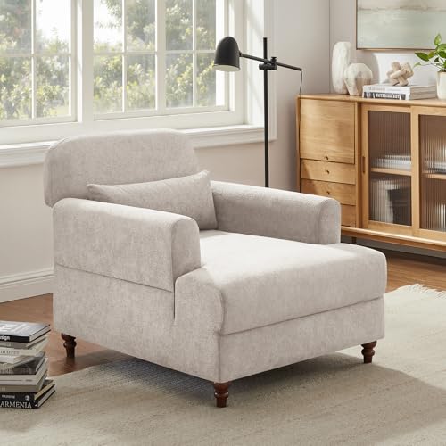 VANOMi Chaise Lounge Accent Chair Indoor with Adjustable Backrest, Oversized Upholstered Deep Seat Reading Arm Chair, Comfy Cloud Fluffy Chaise Sofa Recliner, for Living Room, Movie, Bedroom