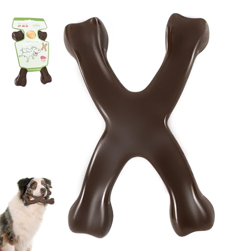 Tough Dog Chew Toy for Aggressive Chewers, Indestructible Beef Flavor Nylon Bone, Durable Dental Toy for Teeth Cleaning & Anxiety Relief, for Small Medium Large Dogs, Keep Them Busy (Brown-X)