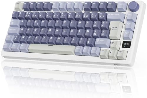RK ROYAL KLUDGE M75 Clavier Mécanique sans Fil, Azerty BT5.0/2.4G/USB-C Compact 75% Clavier Gamer Mécanique avec écran Intelligent OLED et Bouton Rétroéclairage RVB, Interrupteur Rouge, Lavande