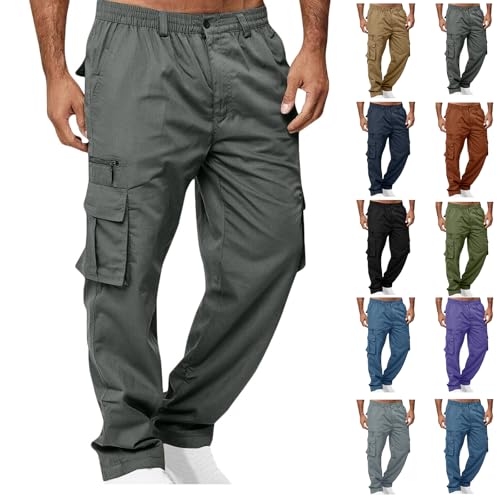 Cargo Pants for Men Lightweight Hiking Tactical Work Elastic Waist Baggy Sweatpants with Multi Pockets Fall Clothing