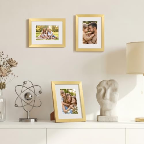 Image of upsimples 6x8 Picture Frame, Display Pictures 3.5x5.5 with Mat or 6x8 Without Mat, Wall Hanging Photo Frame, Gold, 1 Pack