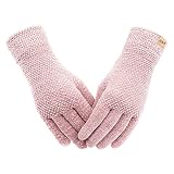 ViGrace Winter Touchscreen Gloves for Women Chenille Warm Cable Knit with 3 Touch Screen Fingers Texting Driving Elastic Cuff Thermal Glove(Pink,Large)