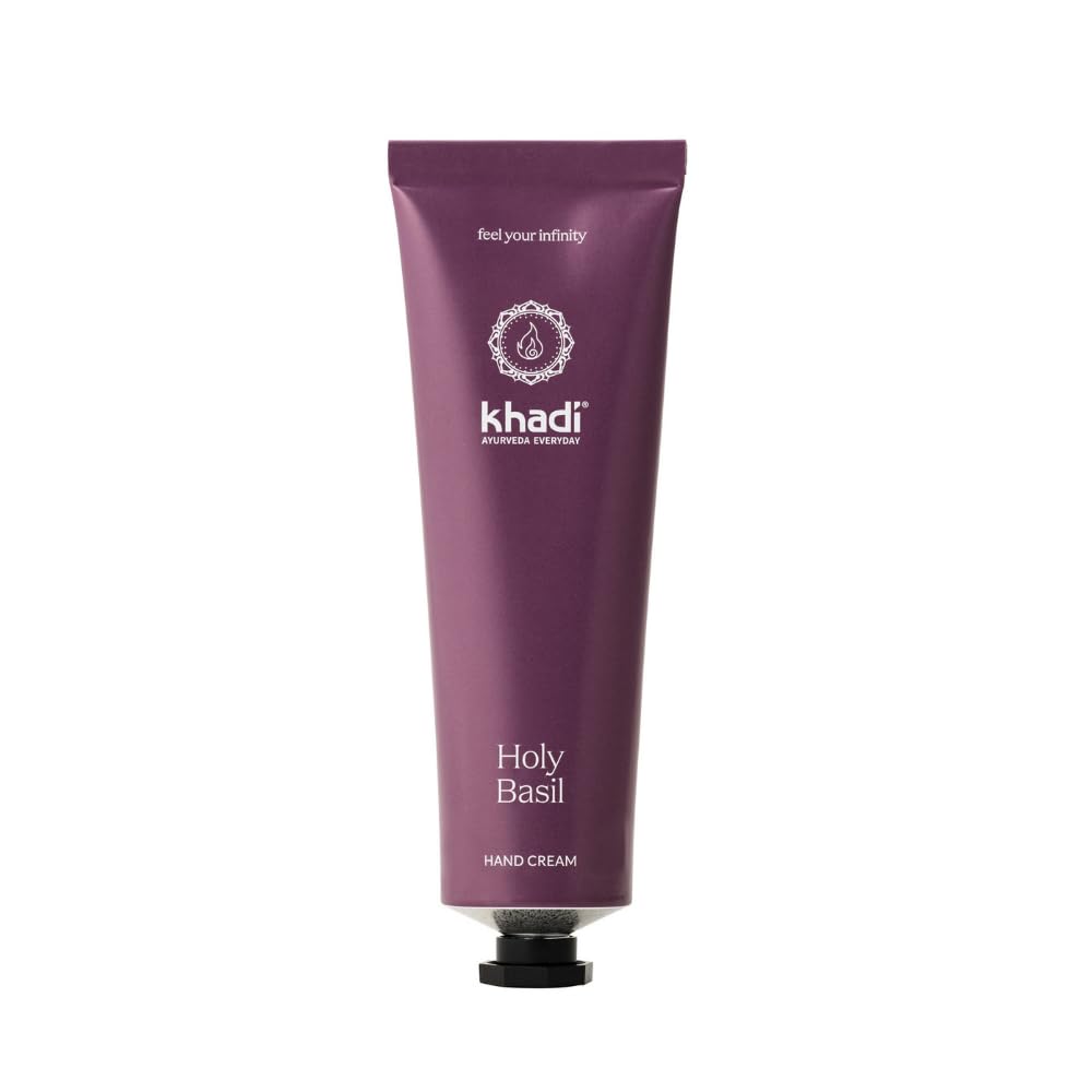 KHADI HOLY BASIL HAND CREAM – Ayurvedic hand care – 100% natural, fast absorbing, non-greasy – Moisture & intensive care – Basil, Tulsi, Lime, Eucalyptus – 50ml