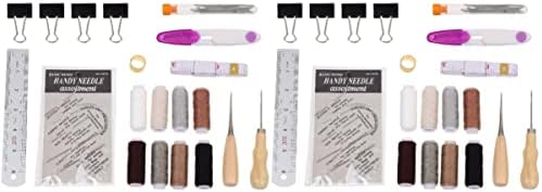 Ciieeo 2 Sets Waxed Beginners Punch Projects Leather Supplies Binding Tools Kit Bookbinding Starter Thread DIY Portable Materials Hand-Made Sewing Needles Prong and Eye Crafting for Book