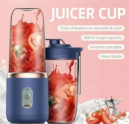 Image of Portable Electric Blender Juicer l USB Rechargeable 6 Blades With 1800 Mah Rechargeable Battery l For Smoothies,Shakes,Juices,Lassi l For Home, Office, Gym & Outdoor Use l BPA Free-Multicolour