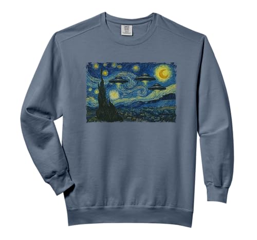 Starry Night UFO Sighting Funny Sci-Fi Van Gogh Painting Comfort Colors Adult Sweatshirt