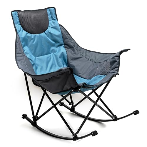 SUNNYFEEL Oversized Rocking Camping Chair, Fully Padded Patio Chair with Side Pocket, High Back Portable Lawn Recliner with Headrest, Outdoor Camp Rocker Chairs for Adults Heavy Duty 300 LBS