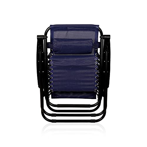 Image of STAR WORK Zero Gravity Chair, Lawn Chair Recliner Lounge, Portable Camping Folding Beach Chair with Removable Pillow (Navy Blue, Stainless Steel)