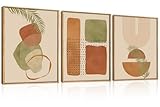 KAIRNE Boho Abstrakte Wandkunst Terrakotta Salbeigrüne Mid Century Modern Drucke Minimalistische Geometrische Bilder Palmblättern Für Wohnzimmer Schlafzimmer Büro Dekoration 30 x 40 cm x 3