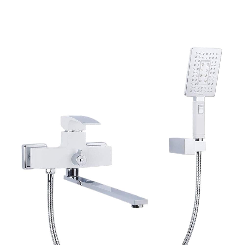 Robinet baignoire laiton blanc avec douche à main mitigeur de douche mural salle de bains