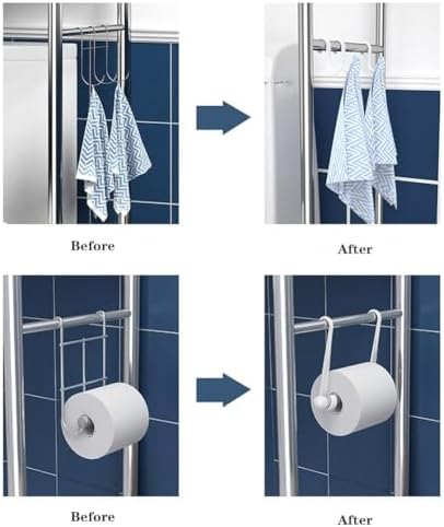 3 Tier Over Toilet Storage Organizer, Metal Bathroom Shelves with Removable Towel Hooks & Paper Holder, Space Saving Over Toilet Rack for Restroom, Laundry, Bathroom Organization, Black - 2