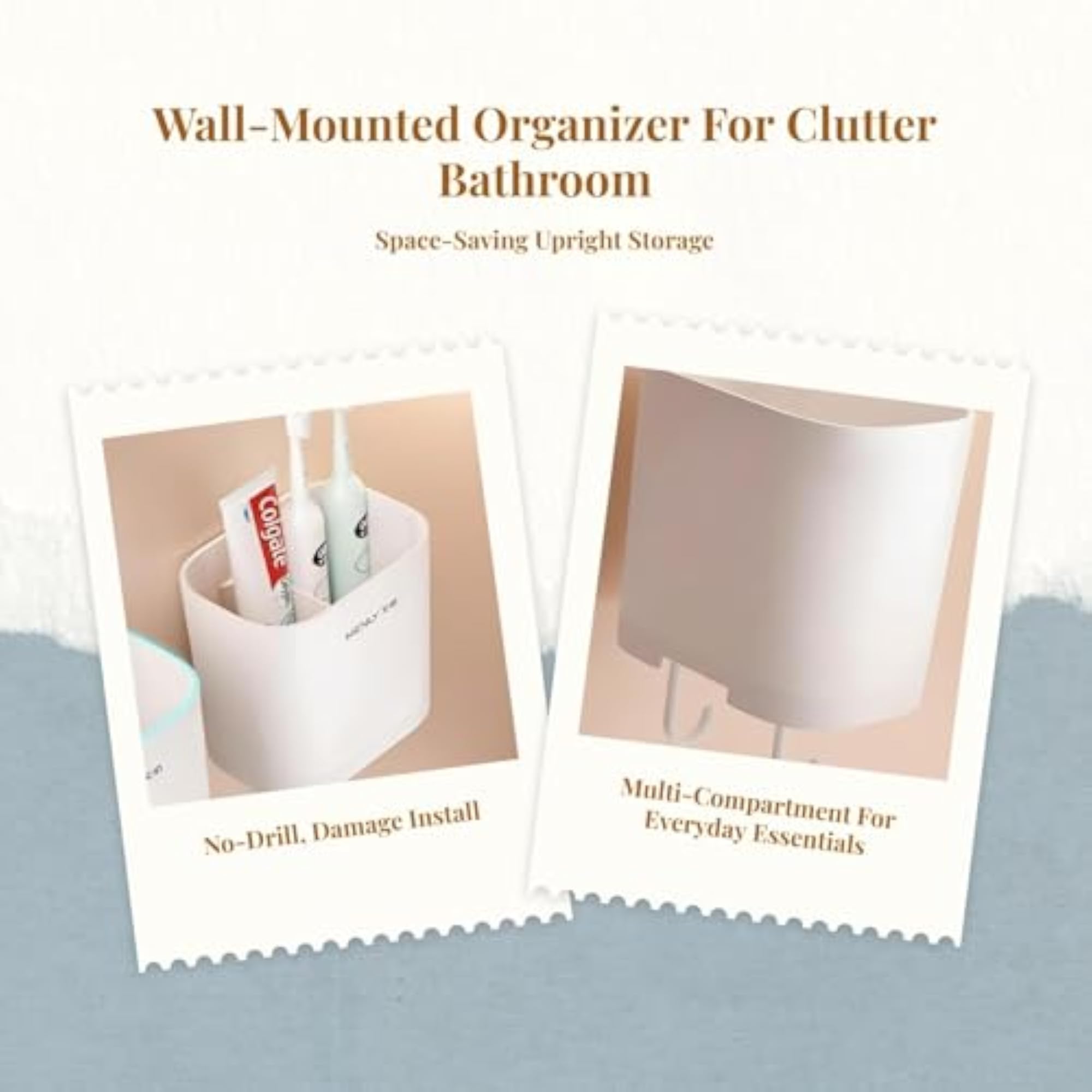 Bathroom Organizer Storage Rack, No-Drill Makeup Brush Holder