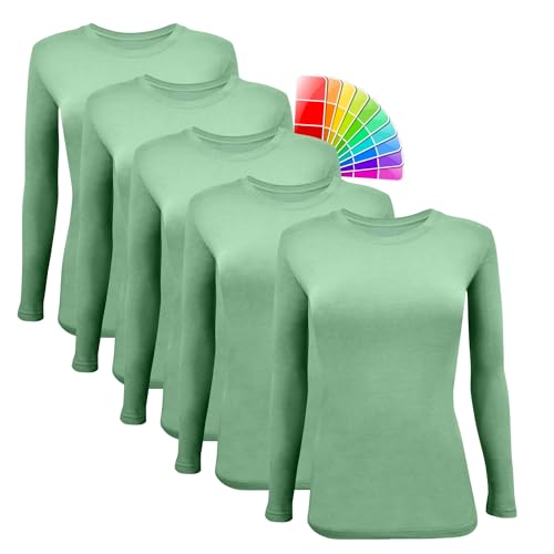 M&M SCRUBS Women's Under Scrub Tee Crew Neck Long Sleeve T-Shirt 5 - Pack (Meadow Green, 4X-Large)