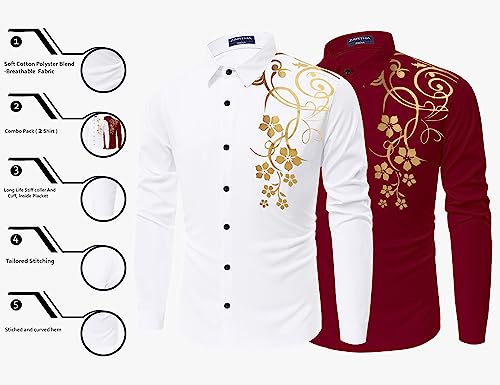 Image of Combo of Men Cotton Polyester Blend Regular Fit Striped Full Sleeve Casual Shirt Pack of 2